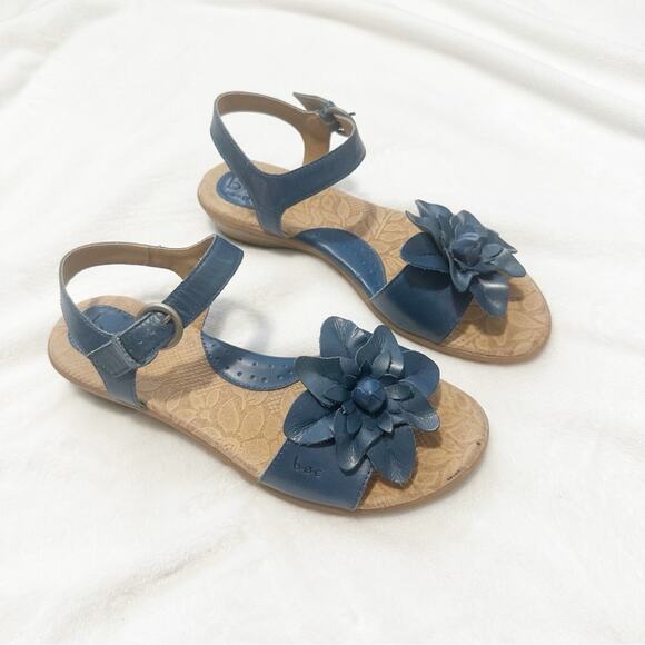 BOC born concepts Blue leather and Tan Floral Sandals flat size 9 comfort - Picture 1 of 10